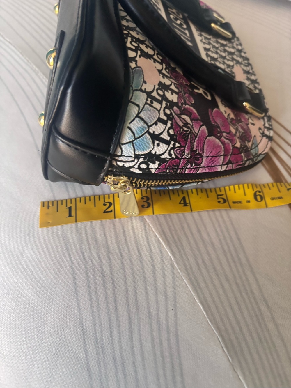 Inspired Dior Black Trim Floral Logo Dome Bag with Pink Accents - Picture 11 of 11